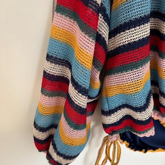 Parker Felicia Off Shoulder Top Sz L Multicolor Stripes Knit Balloon Sleeves - Picture 9 of 9